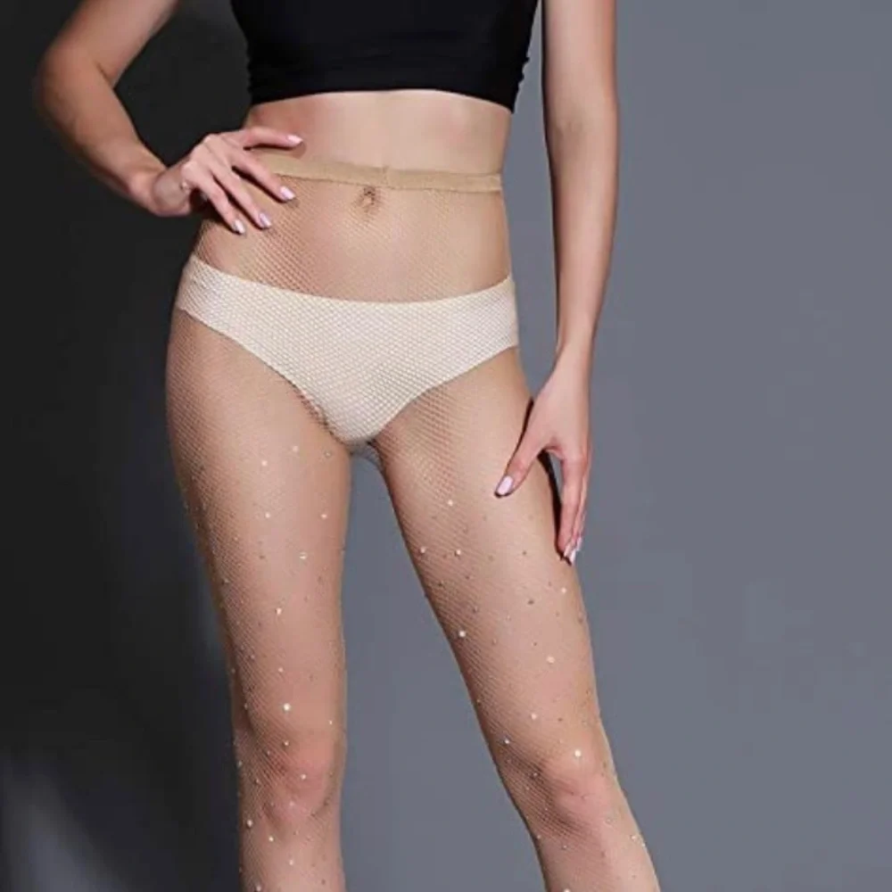 NWT Women's Sparkle Rhinestone Fishnets Sexy Tights High Waist Stockings